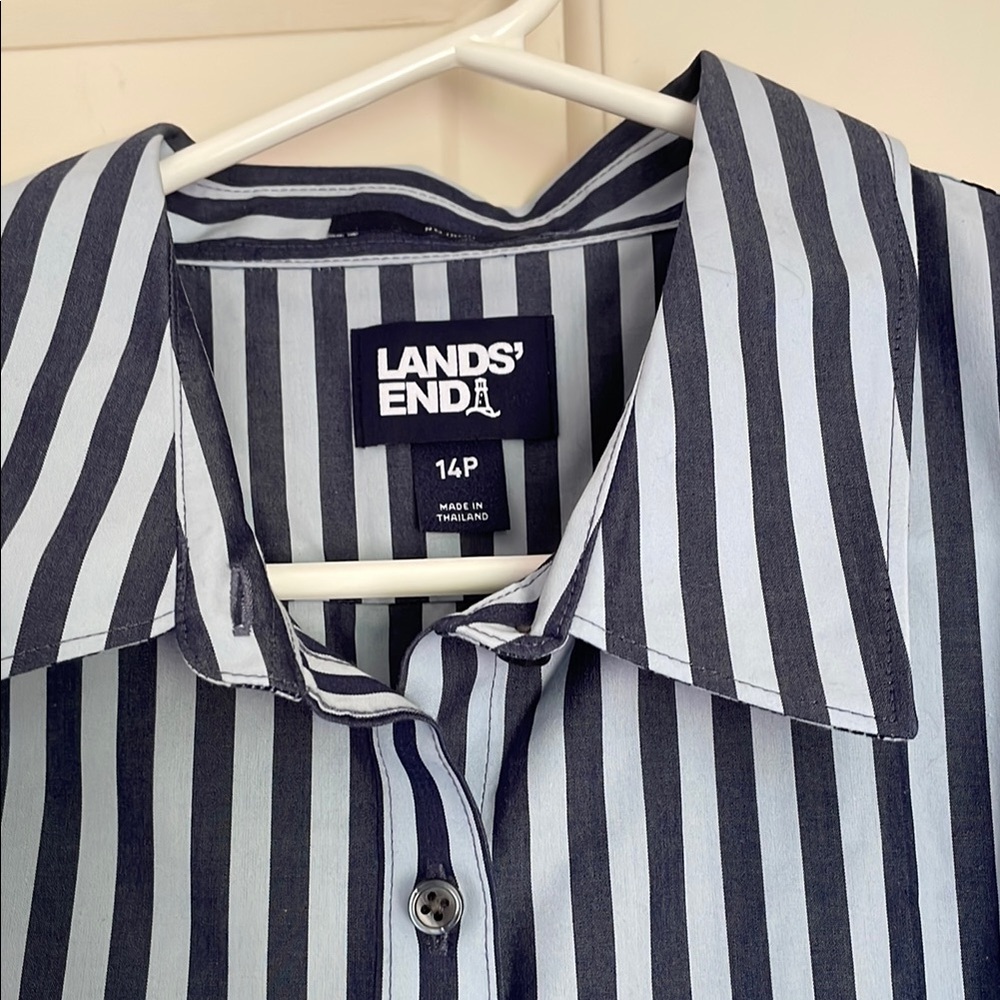 Lands' End Women’s Navy and White Striped Blouse, size 14P - Picture 2 of 6